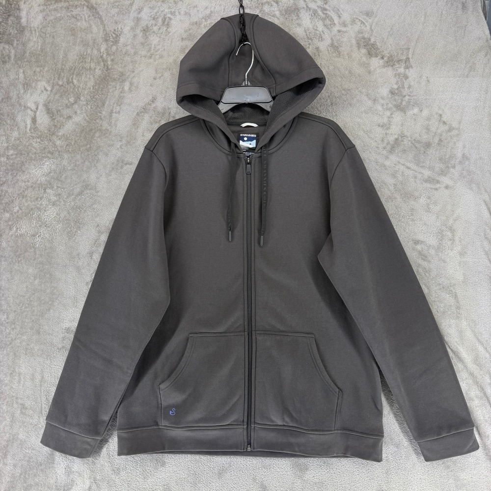 Swannies Hoodie Mens XL Black Swan Dark Gray Full Zip Golf Sweatshirt EUC